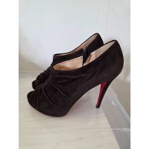 Christian Louboutin Black Suede Trepoli Peeptoe Platform Booties 39.5 (US 9.5)